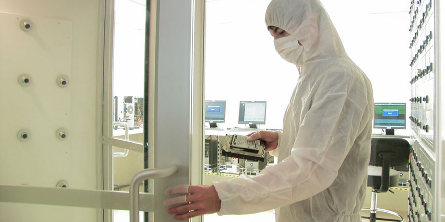 Entering our Sacramento facility's ISO 5 / Class 100 certified data recovery cleanroom